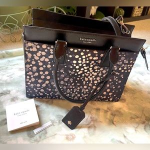 KATE SPADE NY Cameron Soiree dots leather women's satchel crossbody -NAVY/BLACK